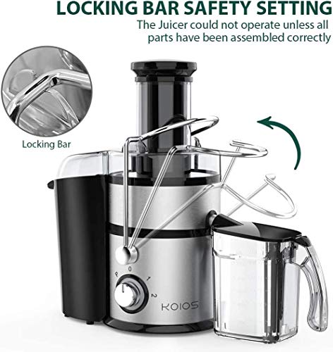 KOIOS Centrifugal Juicer Machines, Juice Extractor with Big Mouth 3” Feed Chute, 304 Stainless-steel Fliter, Best Seller Juicer 2022, High Juice yield, Easy to Clean&100% BPA-Free, 1200W&Powerful, Dishwasher Safe, Included Brush