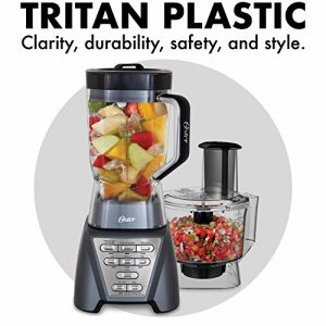 Oster Pro 1200 Blender with Professional Tritan Jar and Food Processor attachment, Metallic Grey