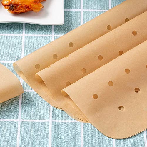 MFJUNS Air Fryer Parchment Paper, 9 Inch Square Air Fryer Liners, 200PCS Filter Paper for Air Fryers (100 Perforated & 100 Imperforate), Non-Stick Baking Paper for Air Fryers, Steamers, Cake Pan