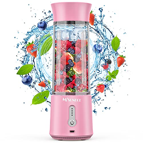 MOSUNECE Portable Blender, 17 Oz Personal Blender for Shakes and Smoothies, Fruit Juice, Mini Blender with Stainless Steel Six Blades, 4000mAh Battery, USB Rechargeable Mixer for Sports, Office,Travel, Gym（Pink）