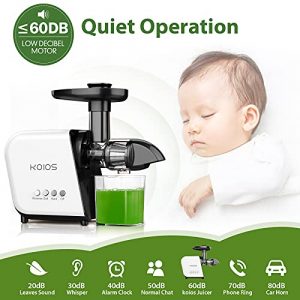 KOIOS Juicer Machine, Cold Press Juicer for Vegetable and Fruit, Slow Masticating Juice Extractor Machine with Quiet Motor & Reverse Function, Juice Maker Easy to Assemble & Clean BPA Free
