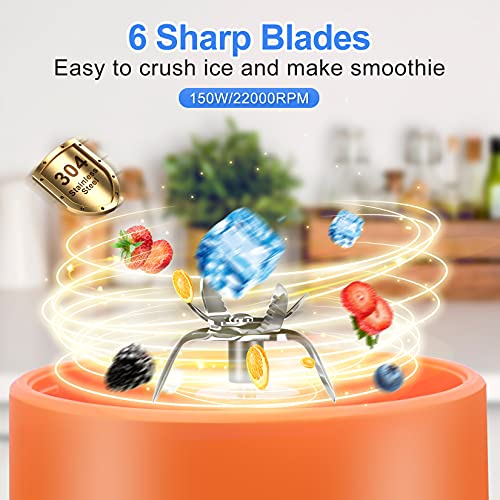 Portable Blender for Shakes and Smoothies, 17 Oz Personal Smoothie Blender 4000mAh Type-C Rechargeable IPX7 Waterproof Juicer Cup with 6 Blades