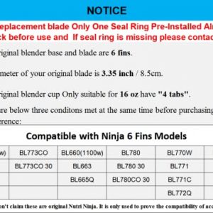Blender Replacement 6 Fins for Ninja Blade 16 oz Cup Fit for Nutri Ninja BL660 1100w, Ninja BL771 30, Ninja BL770 1500w, BL780CO BL663 BL663CO BL665Q BL740 BL773 BL780