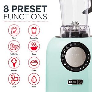 Dash Chef Series Deluxe 64 oz Blender with Stainless Steel Blades, Digital Display + USB Charging for Coffee Drinks, Fondue, Frozen Cocktails, Nut Butter, Soup, Smoothies & More, 1400-Watt – Aqua