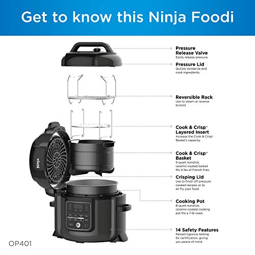 Ninja OP401 8-Qt. Foodi All-in-One Multi-Cooker, 8-Quart, Black/Gray