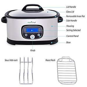 NutriChef Sous Vide Slow Cooker - 11 in 1 Steamer Stainless Steel High-Pressure Multi Cooker Crock Pot w/ Digital LCD Display, 11 Preset Cooking Modes, Sous Vide Cooking Mode, 6.5 Quart - PKPC35