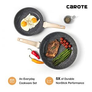 Carote Nonstick Granite Cookware Sets, 10 Pcs Pots and Pans Set, Non Stick Stone Kitchen Cooking Set with Frying Pans(Granite, Induction Cookware)