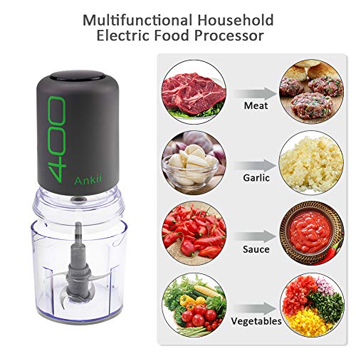 Food Processor Blender Electric Vegetable Chopper Multifunctional Meat Chopper Veggie and Fruit Mincer Mixer with 4 Stainless Steel Blades, 400-Watt, 2 Cup Capacity (Gray)