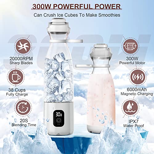 Smoothie Blender Portable Blender for Shakes and Smoothies, 300Watt Mini Blender, 20 Oz Personal Blender USB Rechargeable IPX7 Water Proof with Pulse Technology Crush Ice Nuts LayOPO Blender BravoS White
