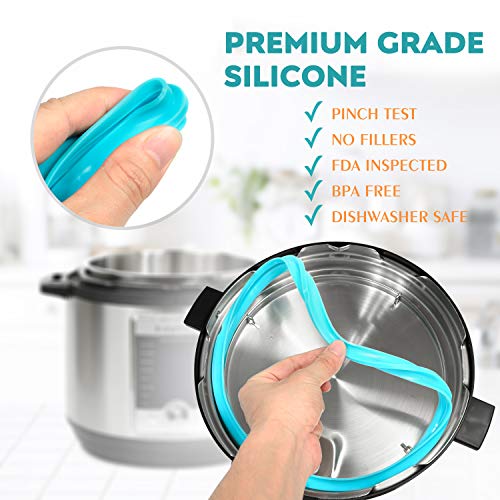 6QT Silicone Sealing Ring 3 Pack with Steam Release Valve Compatible for Instant Pot DUO and Float Valve Sealer, Savory Sky Blue & Sweet Cherry Red & Common Transparent White …