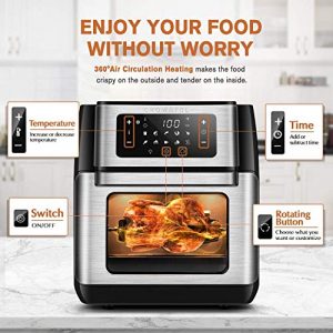 CROWNFUL Air Fryer, 10-in-1 Air Fryer Toaster Oven, 10.6 Quart, Convection Roaster with Rotisserie & Dehydrator, Digital LCD Touch Screen, Accessories and Recipe Included & 19 Quart/18L Air Fryer Toas