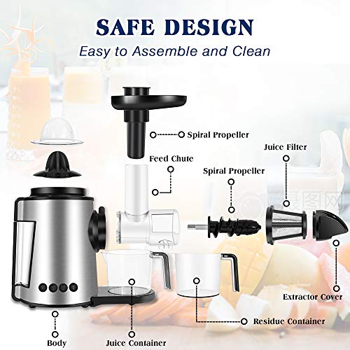 Sagnart Masticating Juicer | Slow Juicer Extractor| Cold Press Juicer| Celery Juicer Machines Easy to Clean | Reverse Function & Quiet Motor for vegetable and Fruit Carrots,Oranges and Celery Include Juice Cup & Brush