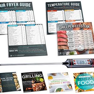 Air Fryer Cook Times Cheat Sheet Magnet Accessories | Airfryer Cookbooks, Magnetic Temperature Cooking Guide Chart for Quick Reference + Food Thermometer for Kitchen Cooking, Baking & Grilling