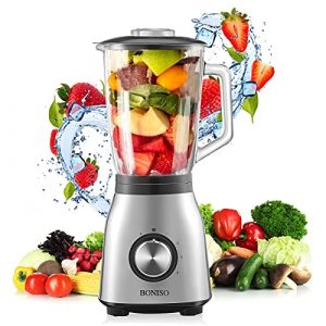 BONISO Countertop Blender High Speed Countertop Kitchen Food Mixer for Blend, Chop, Grind with1.5L/50oz Glass Jar, for Puree, Ice Frozen Fruit Crushing, Nuts Butter, Shakes and Smoothies