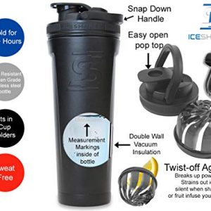 Ice Shaker Stainless Steel Insulated Water Bottle Protein Mixing Cup (As seen on Shark Tank) | Gronk Shaker | (Black 36oz)