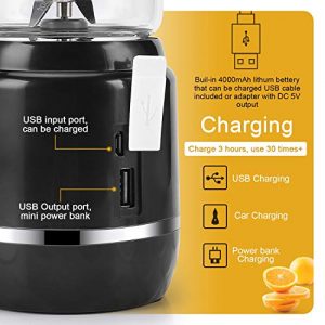 iOCSmart Portable Blender USB Rechargeable, Small Electric Personal Juicer Blender for Shakes and Smoothie with 2 Juice Cup Travel Bottle (Black)