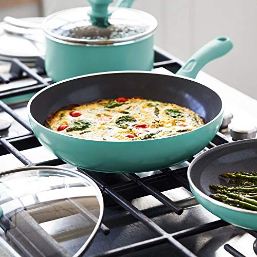 GreenLife Soft Grip Diamond Healthy Ceramic Nonstick 13 Piece Cookware Pots and Pans Set, PFAS-Free, Dishwasher Safe, Turquoise, Diamond Cookware