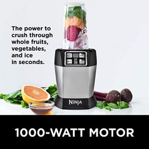 Ninja BL480D Nutri Personal Countertop Blender, Auto-iQ Technology, 1000-Watts, for Frozen Drinks, Smoothies, Sauces & More, with 18-oz. & 24-oz. To-Go Cups & Spout Lids, Black/Silver