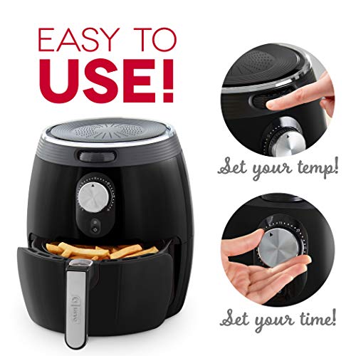 Dash Deluxe Electric Air Fryer + Oven Cooker with Temperature Control, Non-stick Fry Basket, Recipe Guide + Auto Shut off Feature, 1200-Watt, 3 Quart - Black