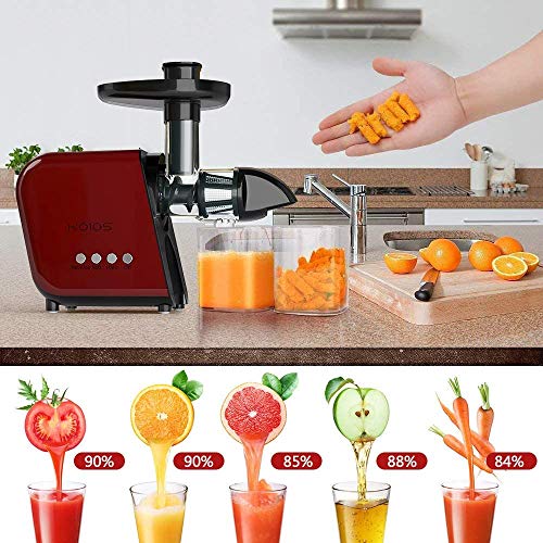 [Upgraded] KOIOS Juicing Machine, 2021 Masticating Slow Juicer Extractor, Cold Press Juicer with Quiet Motor & High Juice Yield, E-Recipes for Vegetables and Fruits, Easy to Clean with Brush