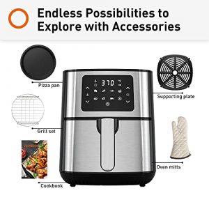 JOYOUNG Air Fryers 5.8Qt Big Capacity Air Fryer Toaster Oven, 8 Presets with Air Fryer Oven Cookbook, 4 Accessories, 1400W, LED Digital Screen, Stainless Steel