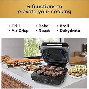 Ninja FG551 H Foodi Smart XL 6-in-1 Indoor Grill (Eggplant / PURPLE COLOR) with 4-Quart Air Fryer Roast Bake Dehydrate Broil and Leave-In Thermometer, with Extra Large Capacity, and a Stainless Steel Finish (Renewed)