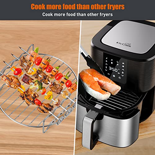KitCook Large Air Fryer, 1500W 7QT AirFryer Cooker, Adjustable Temperature 100-400°F, 8 Presets Menu, Digital Touch Screen, Nonstick Basket, Hot Frying Pot Stainless Steel Air fryers(Recipes/Skewers included)