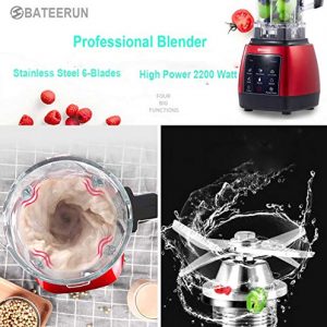 BATEERUN Professional Blender, 2200W Countertop Blender for Shakes and Smoothies, High Speed Smoothie Blender, 68 Oz Tritan Jar Commercial Blender with 6 Blending Preset Programs,Red (Model 1)