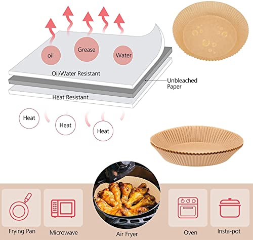 Air Fryer Disposable Paper Liner, 50PCS Non-stick Disposable Air Fryer Liners, Baking Paper for Air Fryer Oil-proof, Water-proof, Parchment for Baking Roasting Microwave (50Pcs-Natural)