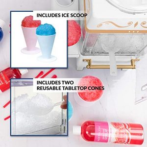 Nostalgia SCM525WH Vintage Countertop Snow Cone Maker Makes 20 Icy Treats, Includes 2 Reusable Plastic Cups & Ice Scoop – Ice White, 8 Oz