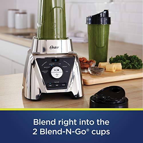Oster BLSTTS-CB2-000 Pro Blender with Texture Select Settings, 2 Blend-N-Go Cups and Tritan Jar, 64 Ounces, Brushed Nickel