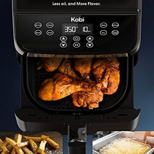Kobi Air Fryer, XL 5.8 Quart,1700-Watt Electric Hot Air Fryers Oven & Oilless Cooker, LED Display, 8 Preset Programs, Shake Reminder, for Roasting, Nonstick Basket, ETL Listed (100 Recipes Book Included) (Black)
