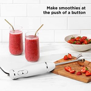 Chefman Immersion Stick Hand Blender with Stainless Steel Blades, Powerful Electric Ice Crushing 2-Speed Control Handheld Food Mixer, Purees, Smoothies, Shakes, Sauces & Soups, Ivory