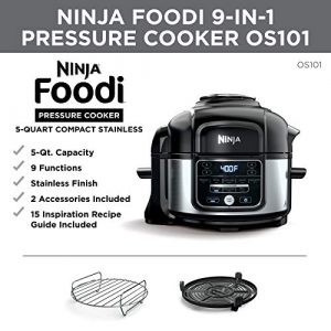 Ninja OS101 Foodi 9-in-1 Pressure Cooker and Air Fryer with Nesting Broil Rack, 5 Quart, Stainless Steel