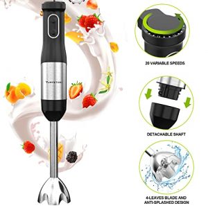 Yumystori Immersion Hand Blender, 20 Speed 7-in-1 Multifunctional Stainless Steel Electric Stick Blender With 600ml Mixing Beaker 500ml Food Chopper Ice Crusher Whisk Milk Frother Base Attachments