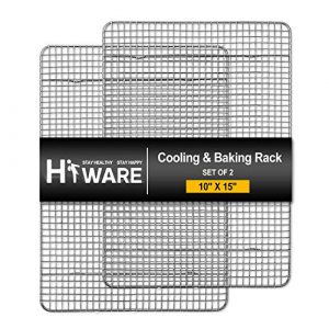 Hiware 2-Pack Cooling Racks for Baking - 10" x 15" - Stainless Steel Wire Cookie Rack Fits Jelly Roll Sheet Pan, Oven Safe for Cooking, Roasting, Grilling
