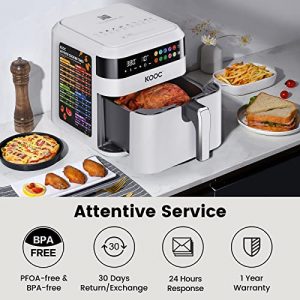 KOOC Air Fryer, 6.5 Quart 10 in 1 Electric Air Fryer Oven (Free Cheat Sheet for Quick Reference), LED Touch Digital Screen, Easy Customized Temp/Time, Nonstick Basket, 1700W, White