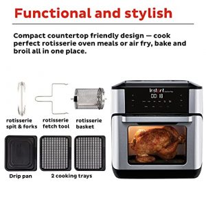 Instant Vortex Plus 10 Quart Air Fryer, Rotisserie and Convection Oven, Air Fry, Roast, Bake, Dehydrate and Warm, 1500W, Stainless Steel and Black