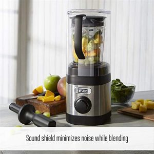 Weston Sound Shield Pro Series 1.6hp Blender with 32oz + 20oz Blend-in Personal Jar, Variable Speed Dial for Puree, Ice Crush, Shakes and Smoothies, Black and Stainless Steel (58918)