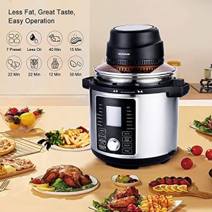 MAXIHAUSE Air Fryer Lid For Pressure Cooker Air Fryer Instant Pot Lid Crisp Top for 6&8 QT pot With Basket Trivet Silicone Mat Tongs Recipe Turn Your Pressure Cooker Into Air fryer 99% less Oil Crisp For Healthier Diet
