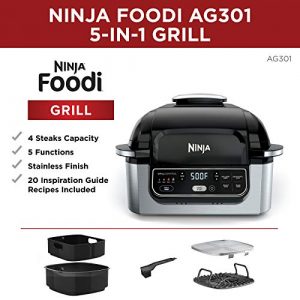 Ninja AG301 Foodi 5-in-1 Indoor Grill with Air Fry, Roast, Bake & Dehydrate, Black/Silver
