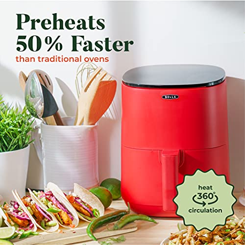 BELLA 2.9QT Touchscreen Air Fryer, No Pre-Heat Needed, No-Oil Frying, Fast Healthy Evenly Cooked Meal Every Time, Dishwasher Safe Non Stick Pan and Crisping Tray for Easy Clean Up, Matte Red