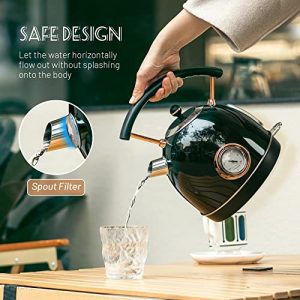 Pukomc Retro Electric Kettle 1.8L, Stainless Steel Portable Fast Boiling, Cordless with LED Light, Unique Appearance with Temperature Control, Auto Shut-Off&Boil-Dry Protection (Black)