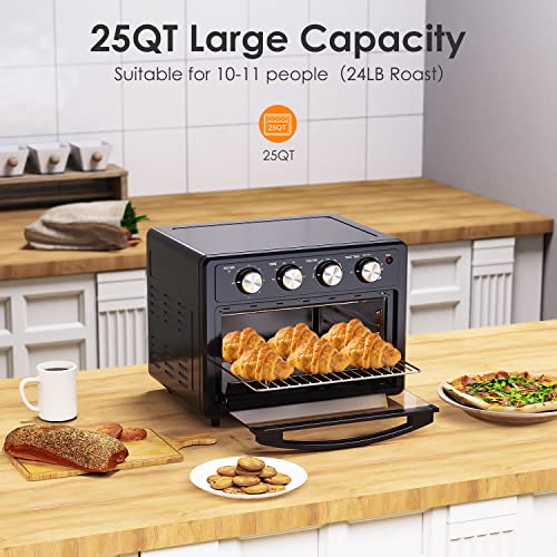 LERIZOM Air Fryer Toaster Oven, 6 Slice 25QT Convection Air fryer Countertop Oven, Fry Oil Free, Cooking Accessories Included, Stainless Steel, Grey, 1700W