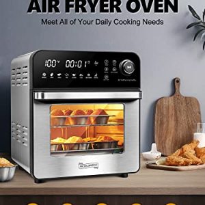 MICHELANGELO Air Fryer Toaster Oven Combo 16 Quart, Airfryer Toaster Oven Countertop, 7-in-1 Stainless Steel Air Fryer Oven with Rotisserie & Racks, Dehydrator, Digital Screen, 8 Accessories Included