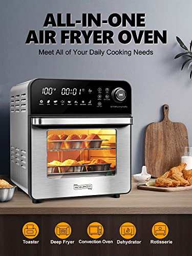 MICHELANGELO Air Fryer Toaster Oven Combo 16 Quart, Airfryer Toaster Oven Countertop, 7-in-1 Stainless Steel Air Fryer Oven with Rotisserie & Racks, Dehydrator, Digital Screen, 8 Accessories Included