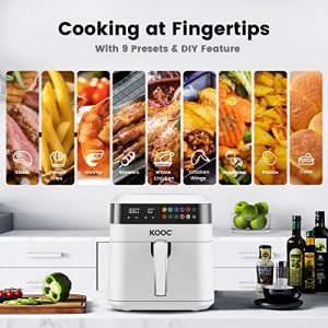KOOC Air Fryer, 6.5 Quart 10 in 1 Electric Air Fryer Oven (Free Cheat Sheet for Quick Reference), LED Touch Digital Screen, Easy Customized Temp/Time, Nonstick Basket, 1700W, White