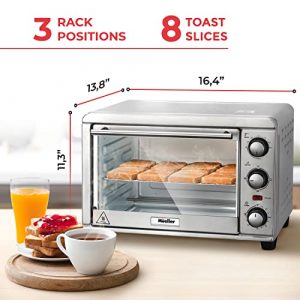Mueller AeroHeat Convection Toaster Oven, 8 Slice, Broil, Toast, Bake, Stainless Steel Finish, Timer, Auto-Off - Sound Alert, 3 Rack Position, Removable Crumb Tray, Accessories and Recipes