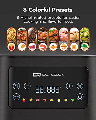 Air Fryer, Qualeben 6QT Air Fryer with 100 Recipes, 1750W Large Air Fryer with Touchscreen, Digital Air Fryer with 8-in-1 Colorful Presets, Non-stick Oilless Air Fryer Cooker with Timer, Easy to Clean