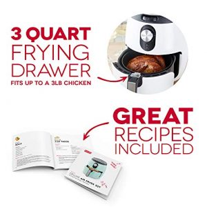 Dash Deluxe Electric Air Fryer + Oven Cooker with Temperature Control, Non-stick Fry Basket, Recipe Guide + Auto Shut off Feature, 1200-Watt, 3 Quart - White